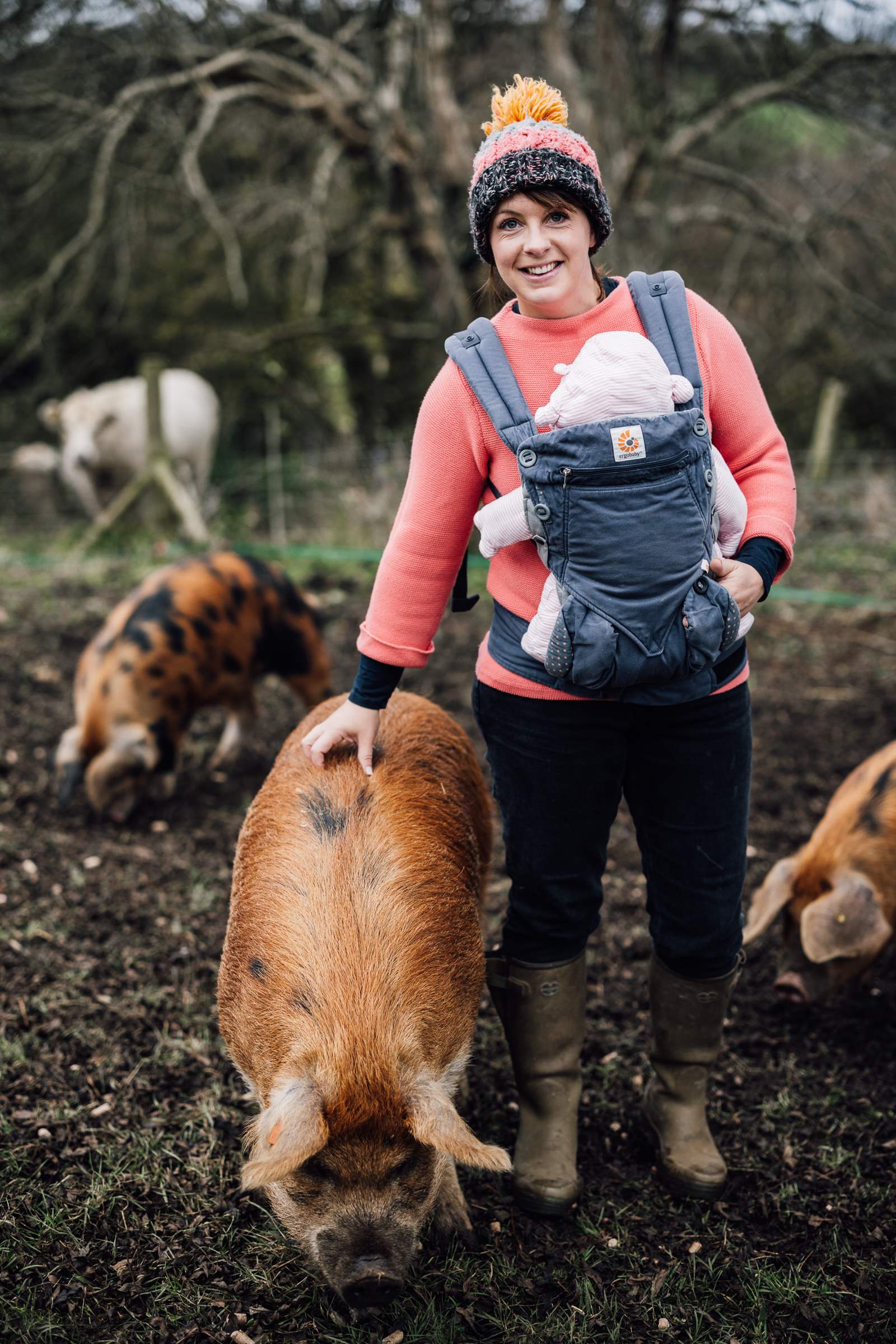 Hannah and her baby with Maude the pig